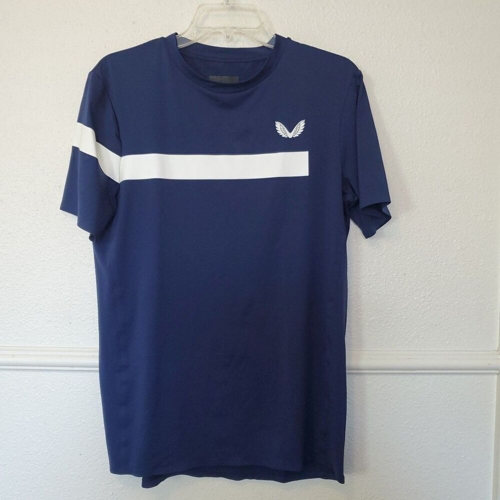 Castore Mens Performance Training T-Shirt Tennis Navy Blue White Stripe Sz Small